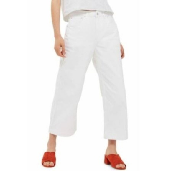 Topshop Denim - Topshop Moto White Crop Wide Leg Jean